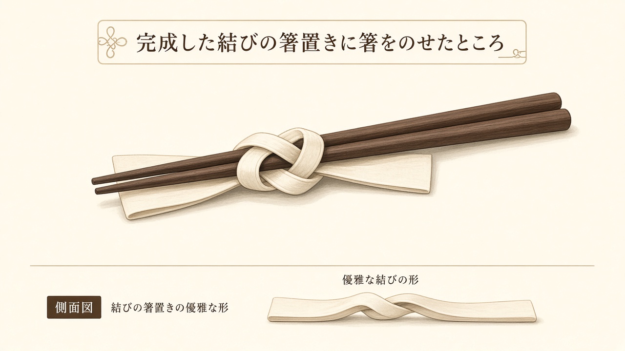完成した結びの箸置きに箸をのせたところの図