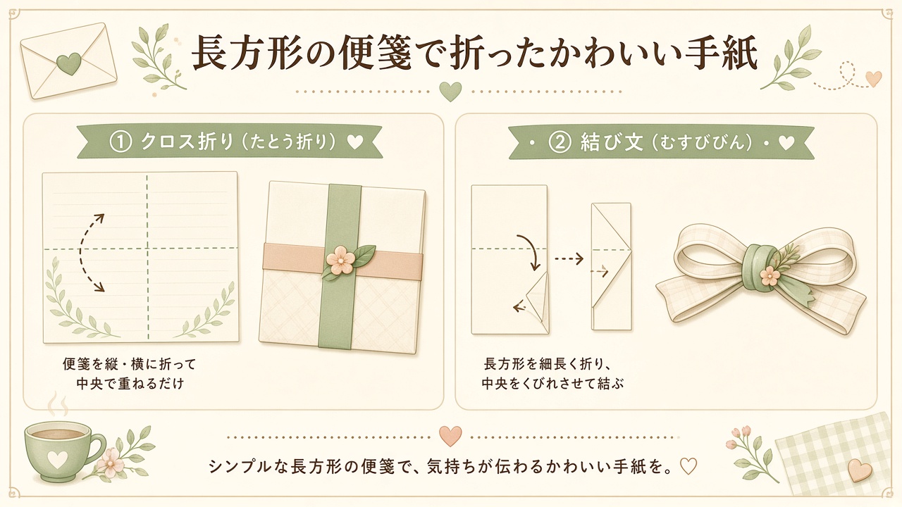 長方形の便箋で折ったかわいい手紙