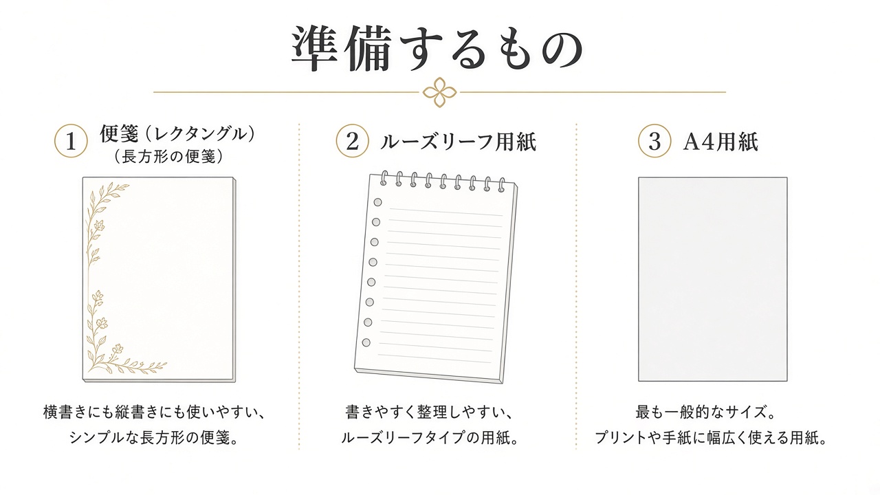 長方形の手紙を折るための便箋・ルーズリーフ・A4用紙（図解）